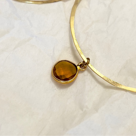 Gold citrine circular earrings. Statement earrings but still delicate. - Picture 2 of 5